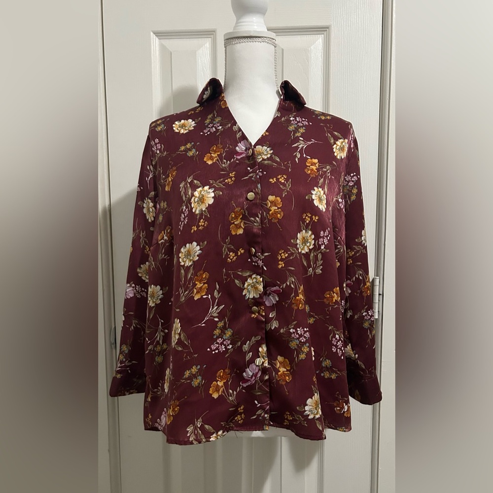 Burgundy Floral Satin Blazer